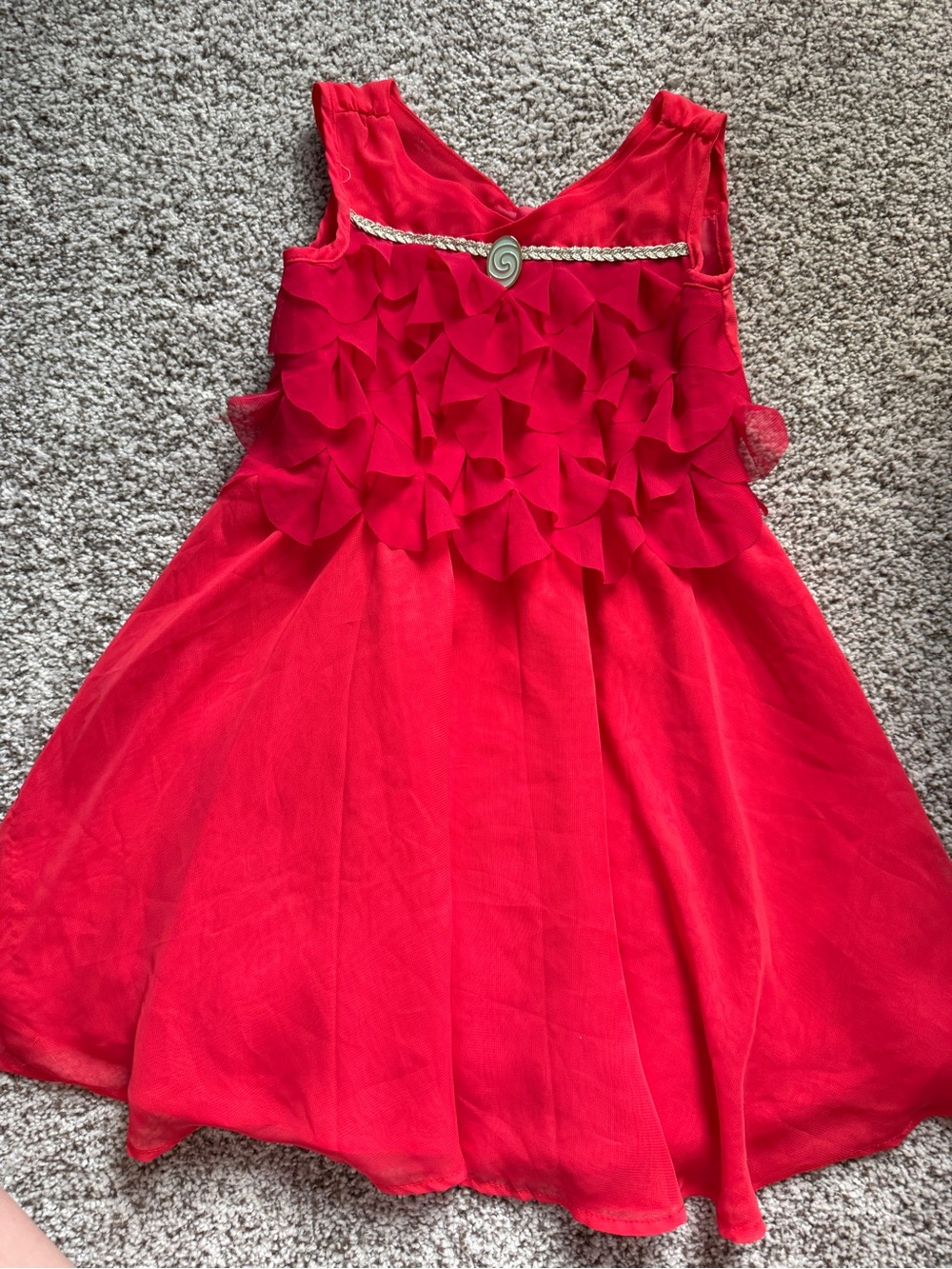 Disney Red Ruffle Chiffon Party Dress with Braided Trim